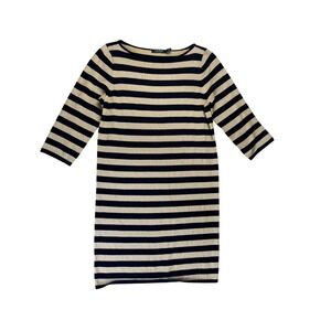 Lauren Ralph Lauren Dress Size Large Navy Gold Metallic Stripe Boat Neck Sweater